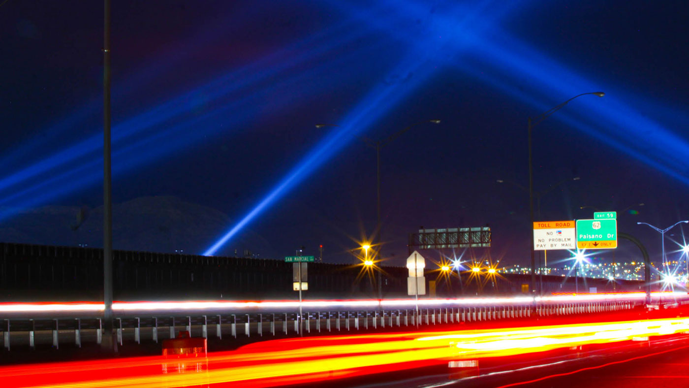 Antonio Villaseñor-Baca heightened the effects of this image of the U.S.-Mexico border to capture how he sometimes sees it, from the point of view of his home on the El Paso side.
