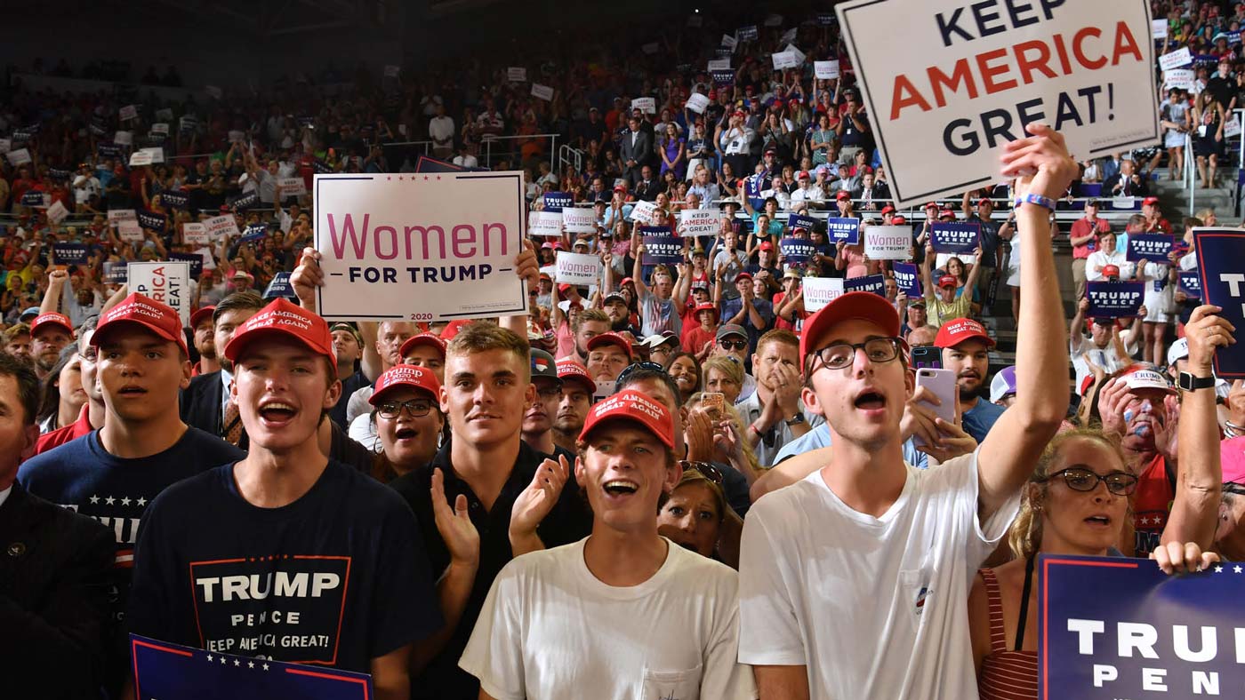 Young supporters of the US president attend a "Make America Great Again" rally at Minges Coliseum in Greenville, North Carolina, on July 17, 2019.